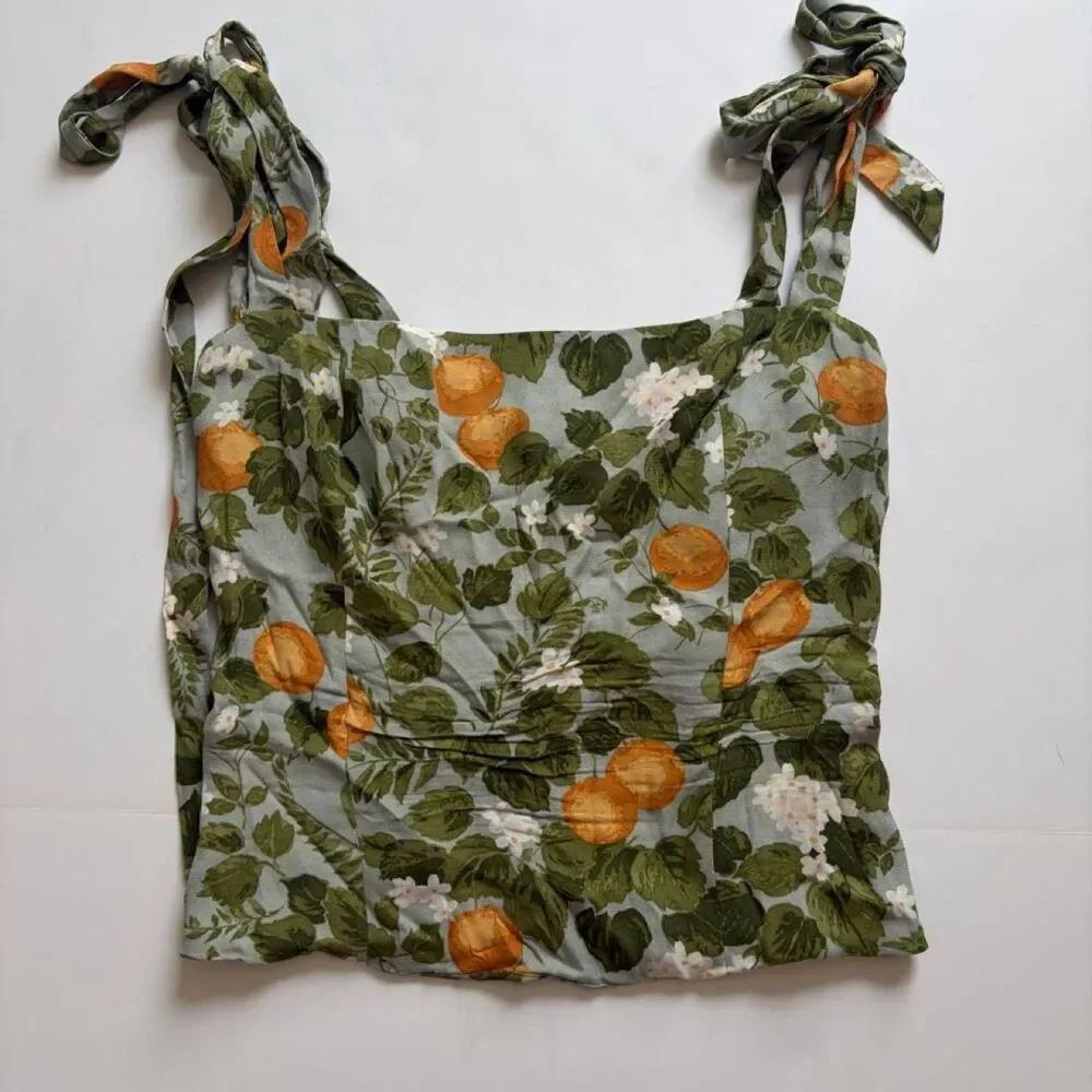 Reformation Ellora Top in Orange Grove Pattern Orange Green Sage Size 6